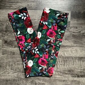 Holiday Floral Leggings With Pockets OS NWT!